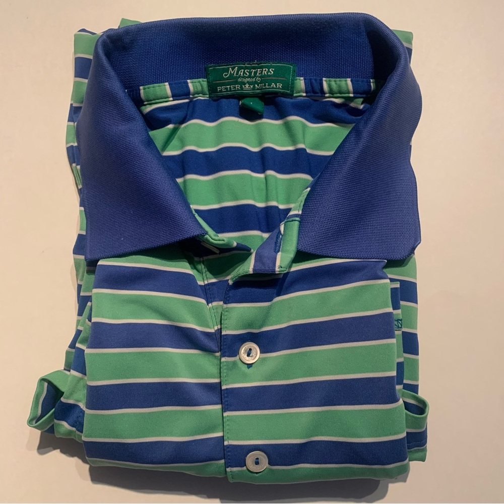 Masters By Peter Millar Blue Green Striped Polo Mens Augusta Large L